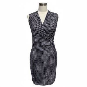 Ann Taylor Sleeveless Wrap Dress - XS - Black White Geometric Print